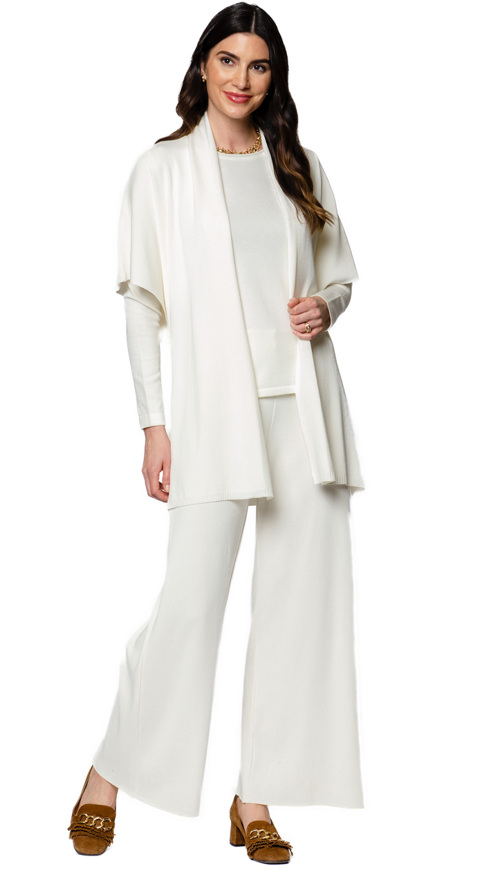 Briana Wide-Leg Milano-Knit Pants; Winter White