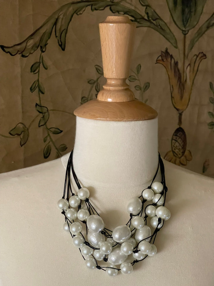 Cotton And Glass Pearl Multi Strand Necklace