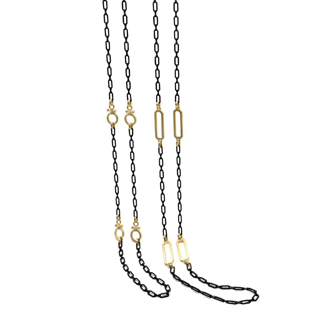 Matte Gold with Matte Black Station Layer Necklace