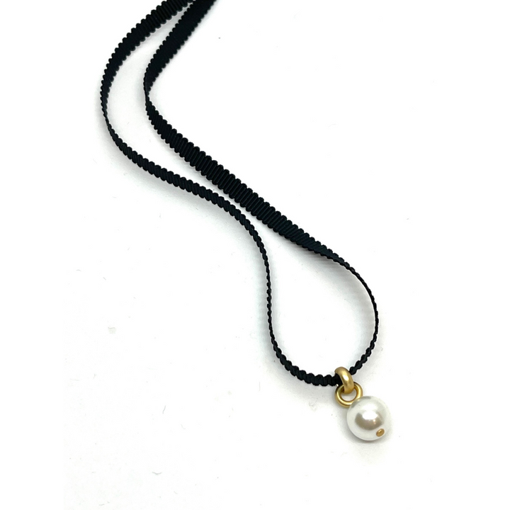 Pearl Pendant on Black Grosgrain Ribbon