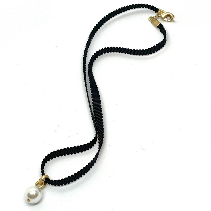 Pearl Pendant on Black Grosgrain Ribbon