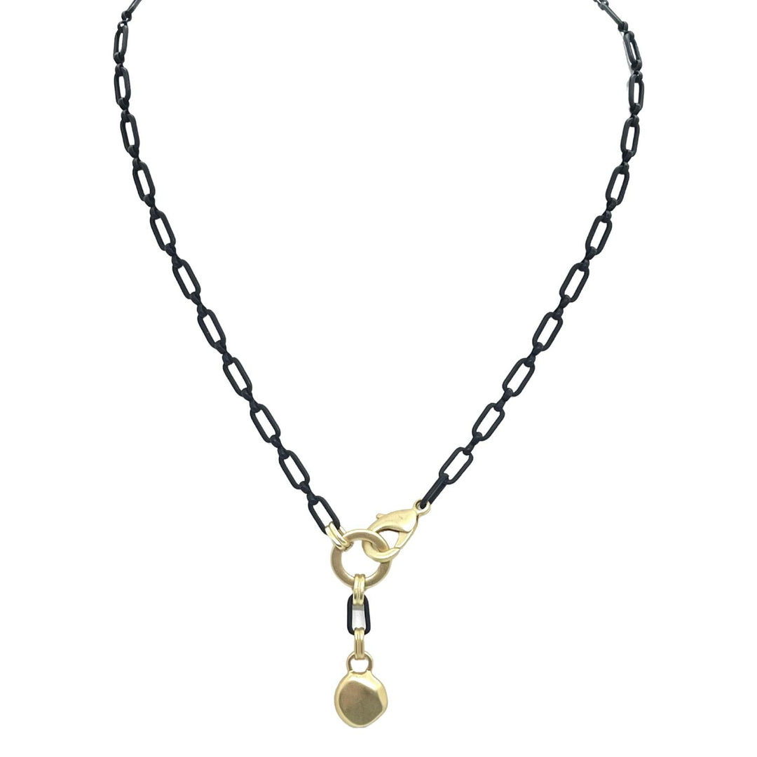 Matte Black Paperclip Chain Necklace With Gold Nugget Pendant