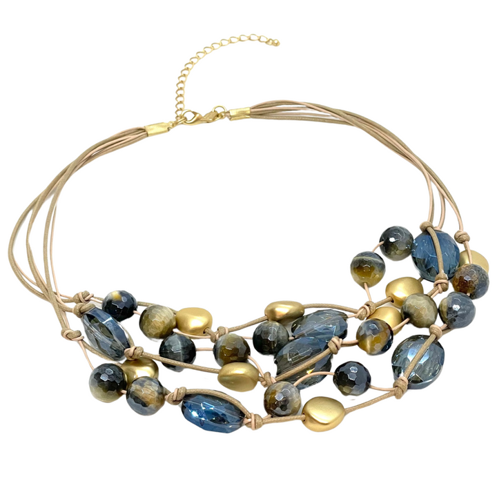 Blue Cream Tigers Eye and Blue Crystal Torsade Necklace