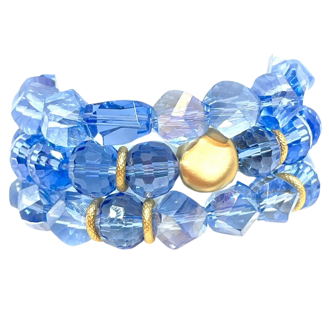 Blue Crystal Slice and Nugget Stretch Bracelet