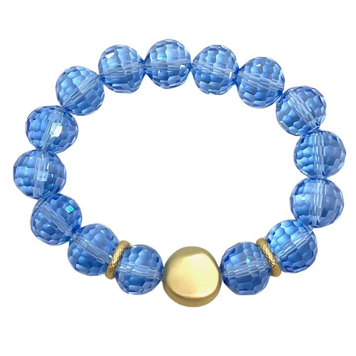 Blue Crystal Disco Ball Bracelet with Gold Nugget Accent