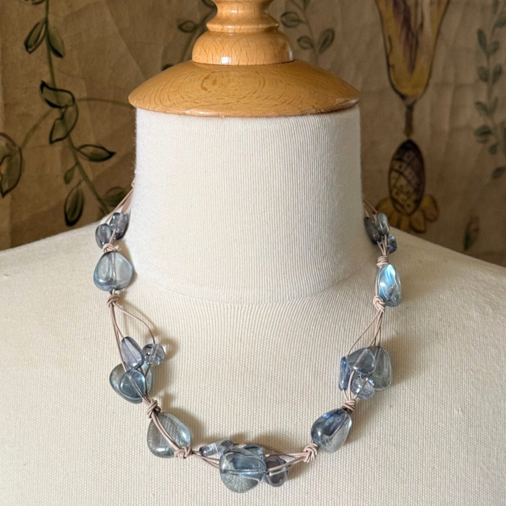 Blue Pressed Glass Woven Necklace