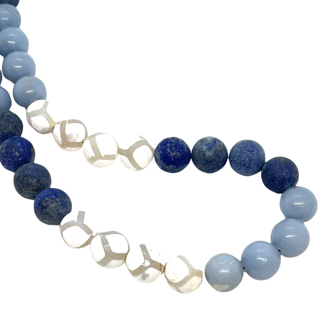 Blue Jade, Lapis, and White Giraffe Beaded Necklace