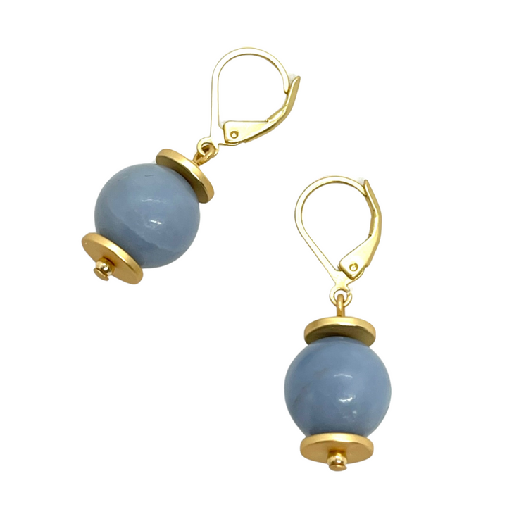 Blue Jade and Matte Gold Earrings