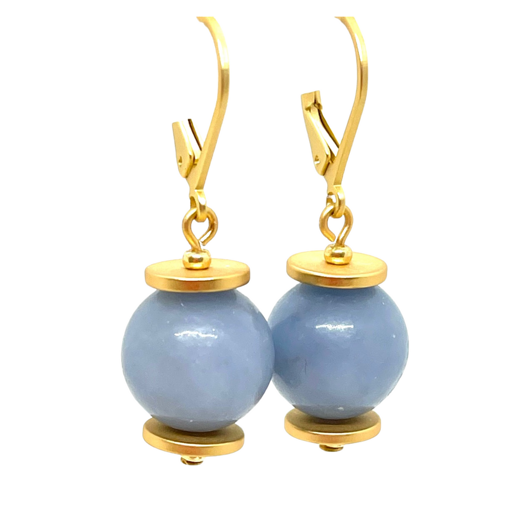 Blue Jade and Matte Gold Earrings