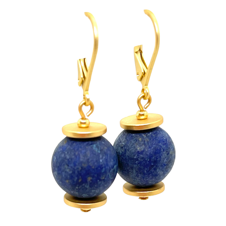 Lapis and Matte Gold Lever Back Earrings