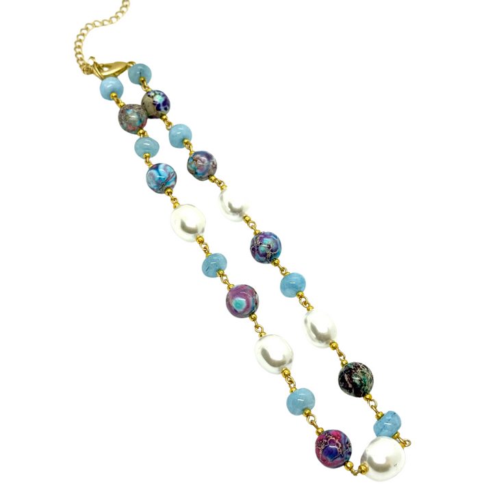 Blue Multi Jasper, MOP Pearl and Blue Jade Necklace