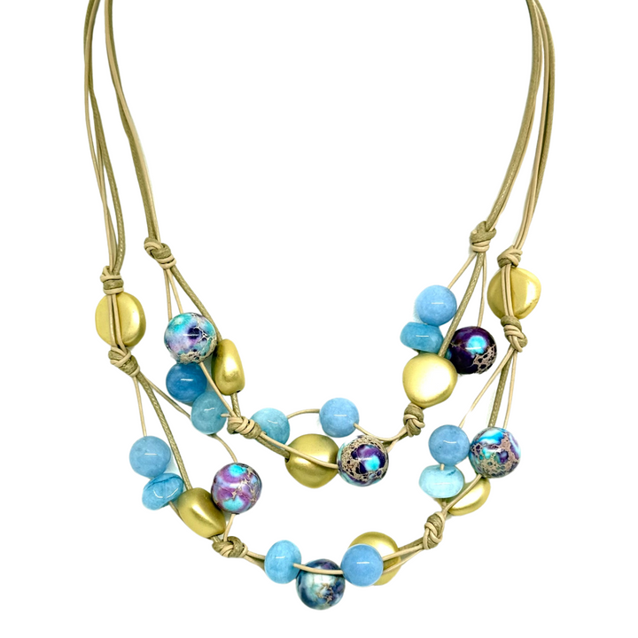 Blue Multi Jasper and Blue Jade Two Strand Necklace