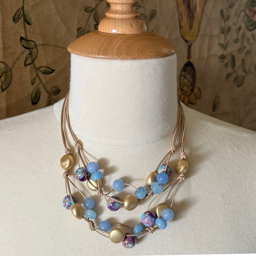 Blue Multi Jasper and Blue Jade Two Strand Necklace