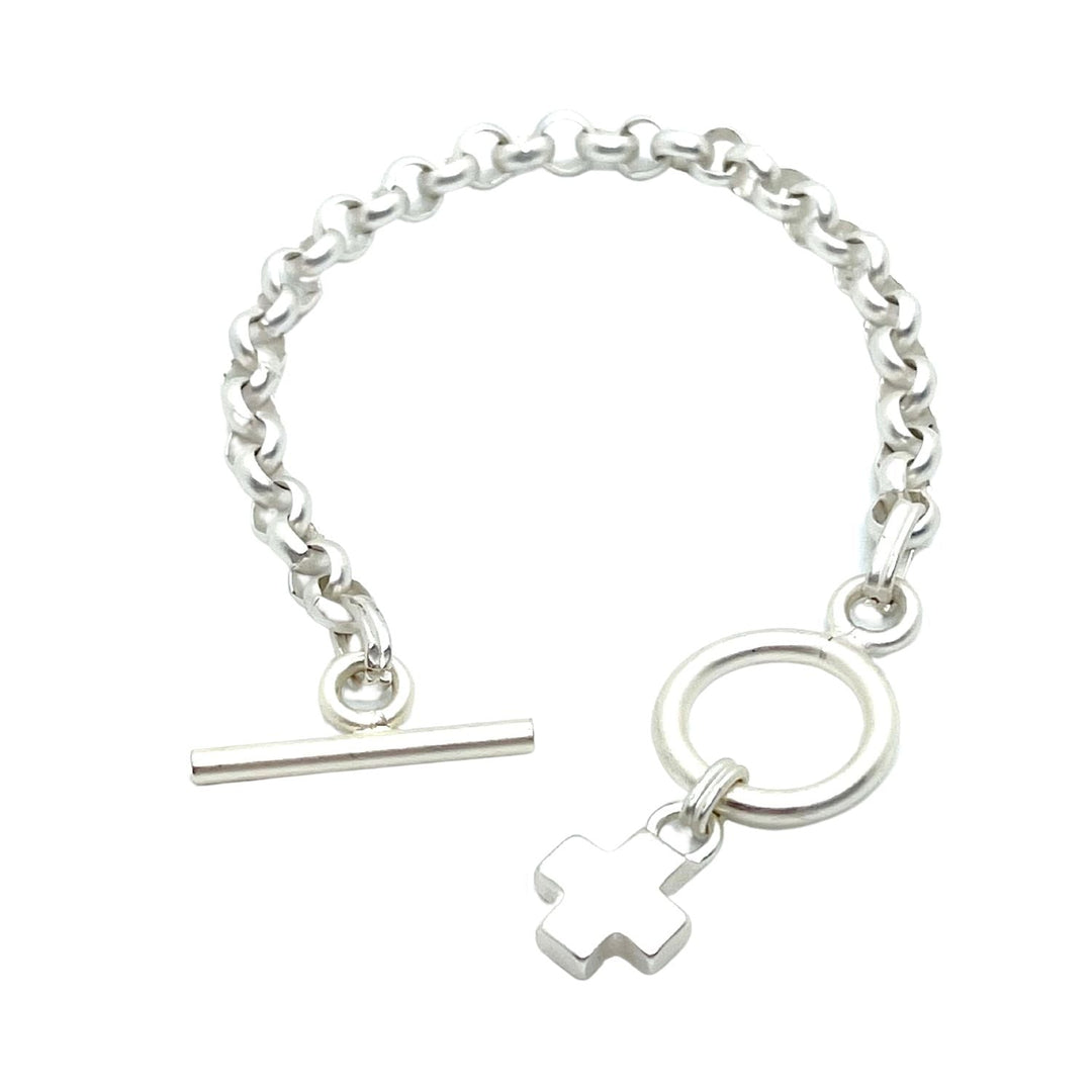 Matte Silver Chain Bracelet With Matte Silver Cross Charm