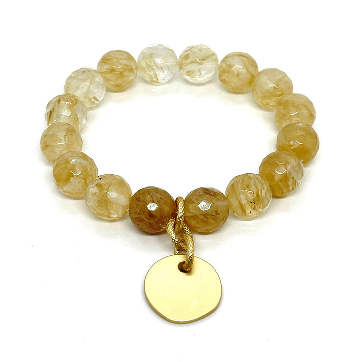 Citrine Quartz Stretch Bracelet With Matte Gold Charm