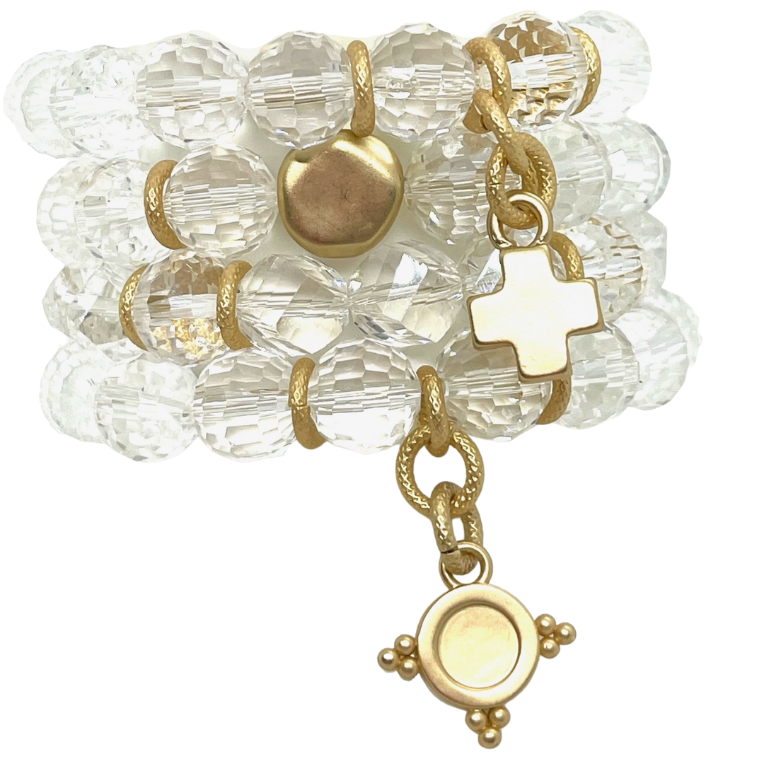 Clear Crystal Disco Ball Bracelet With Cross Charm