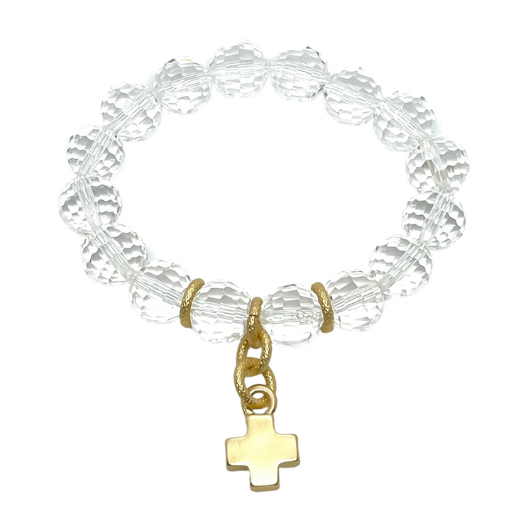 Clear Crystal Disco Ball Bracelet With Cross Charm