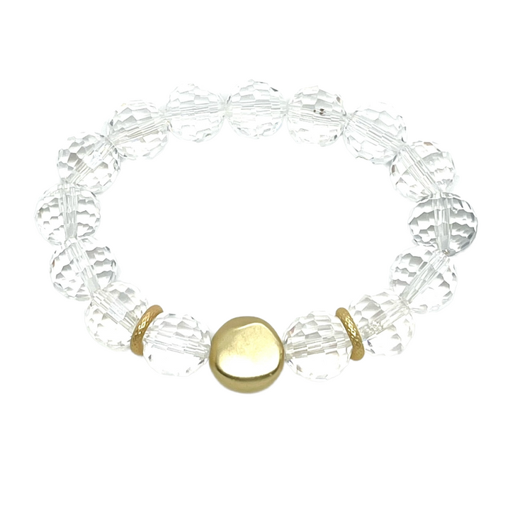 Clear Crystal Disco Ball Bracelet with Gold Nugget Accent