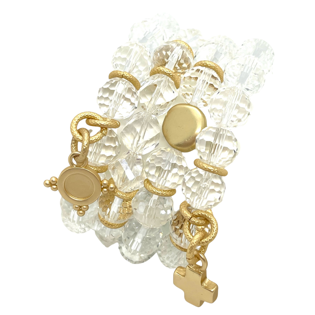 Clear Crystal Disco Ball Bracelet with Gold Starburst Charm