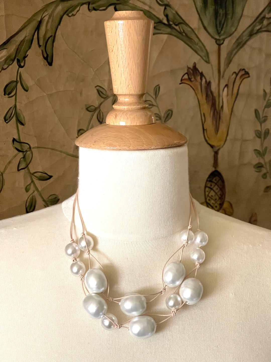 Cotton And Glass Pearl Necklace