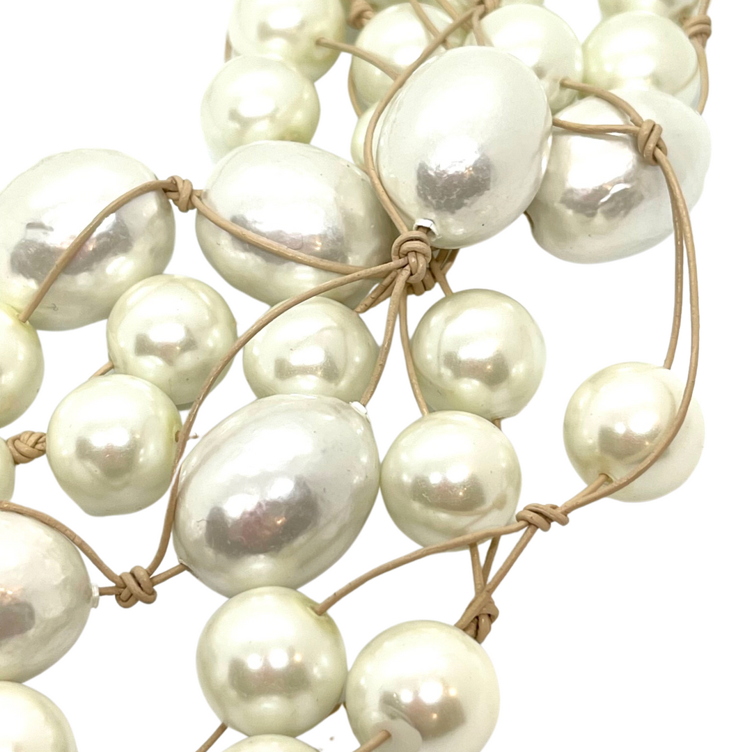 Cotton And Glass Pearl Multi Strand Necklace