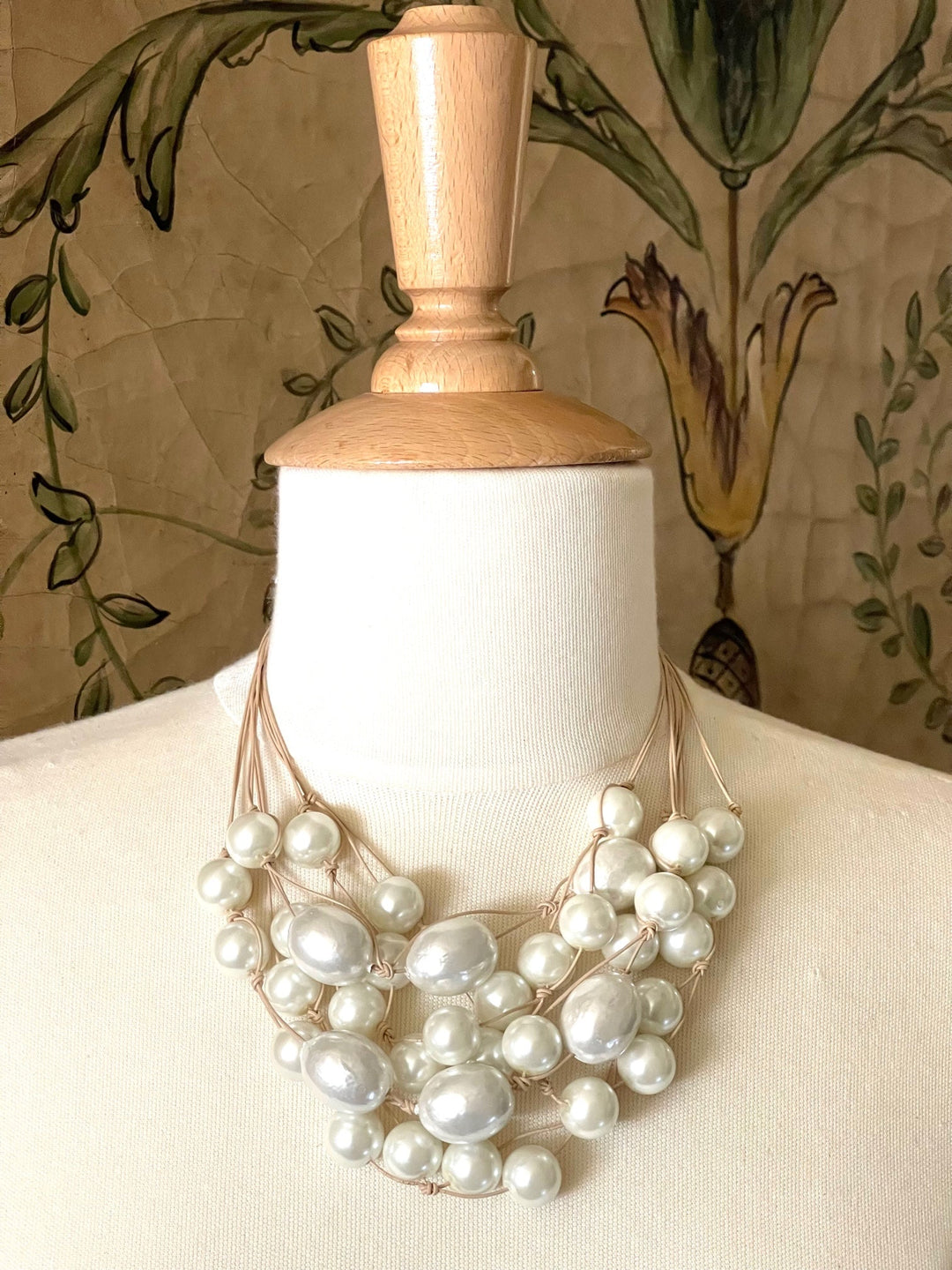 Cotton And Glass Pearl Multi Strand Necklace