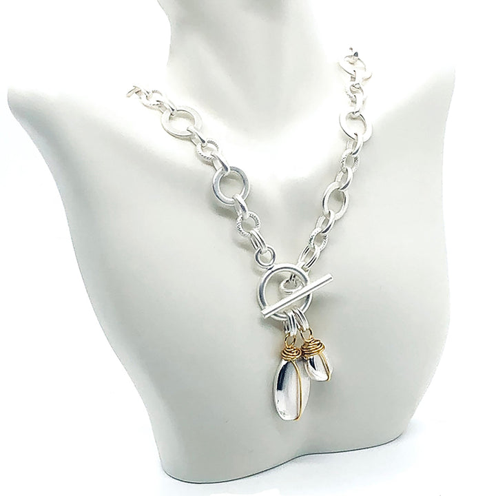 Matte Silver Chain Toggle Charm Necklace