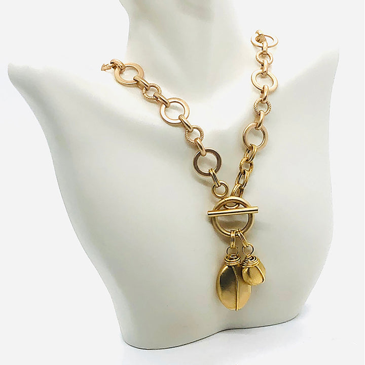 Matte Gold Chain Charm Necklace