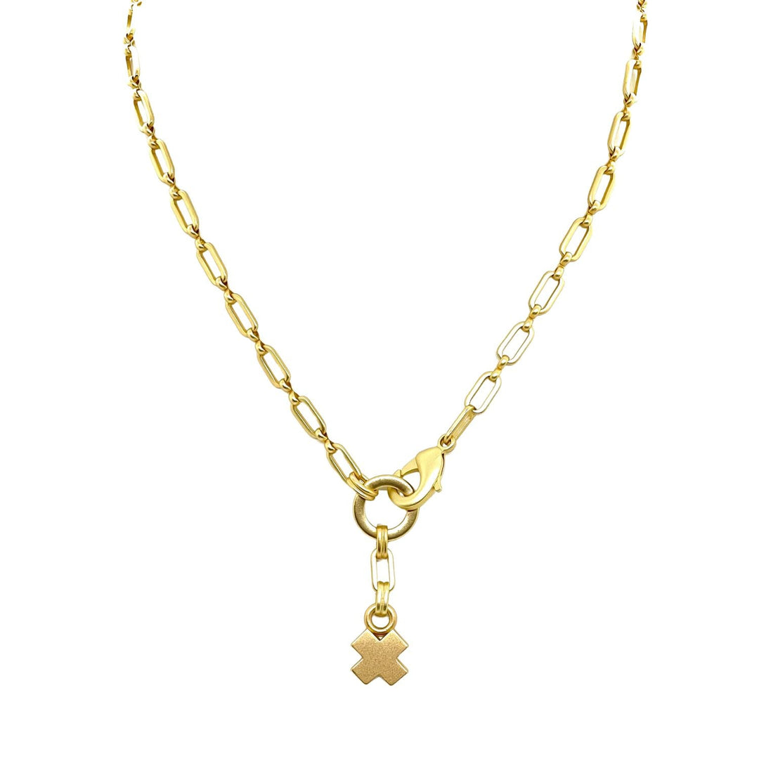 Matte Gold Paperclip Chain Necklace With X Pendant