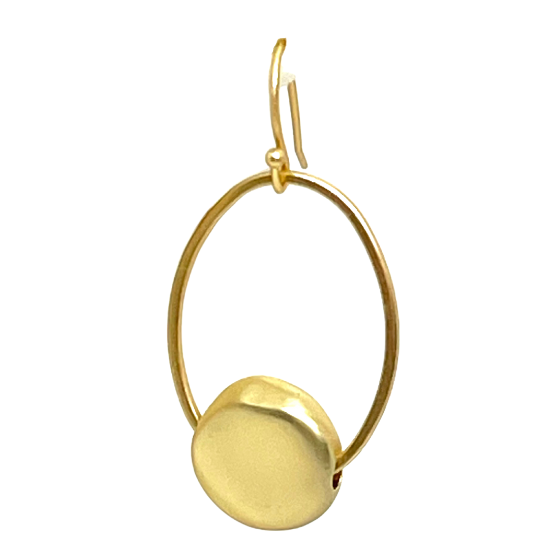 Matte Gold Flat Nugget Inset Oval Hoop Earrings