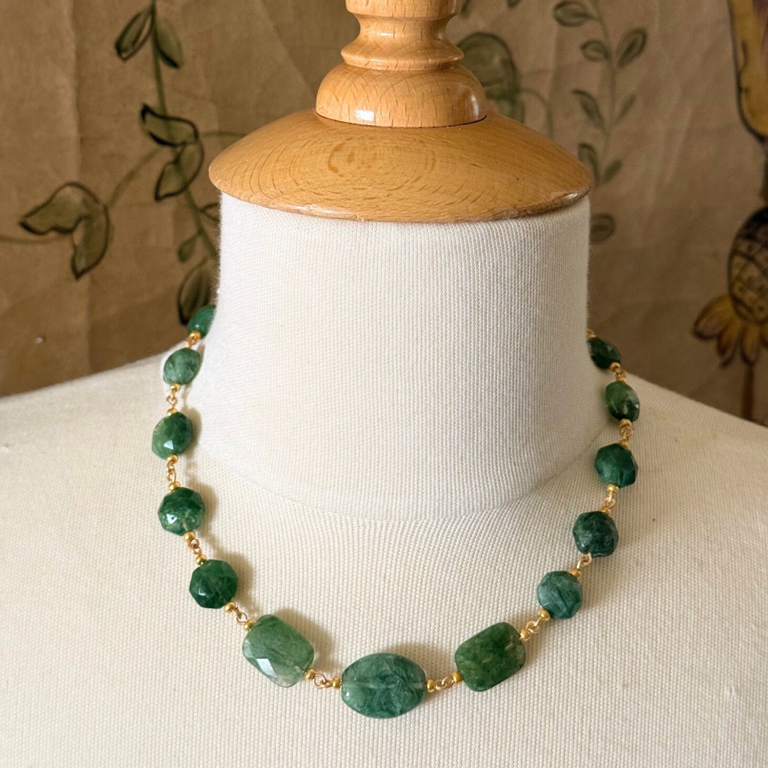 Green Moss Agate Link Necklace