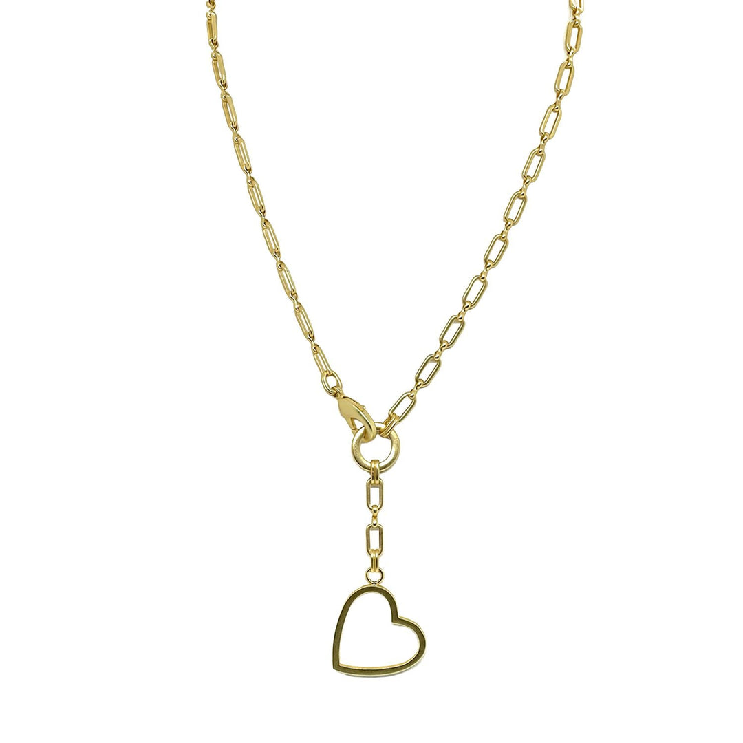 Matte Gold Paperclip Chain Y Necklace With Heart Pendant