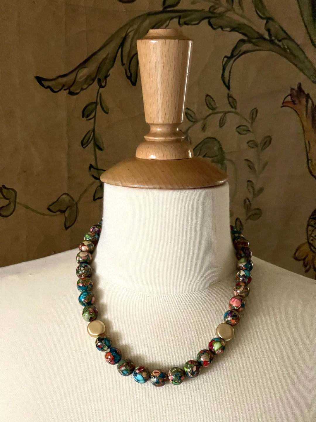 Confetti Jasper With Gold Nugget Accent Necklace