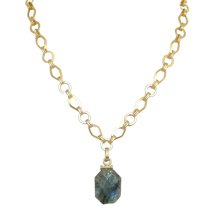 Natural Labradorite Pendant on Matte Gold Chain