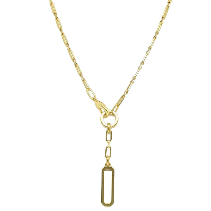 Matte Gold Paperclip Chain Y Necklace With Bar Pendant