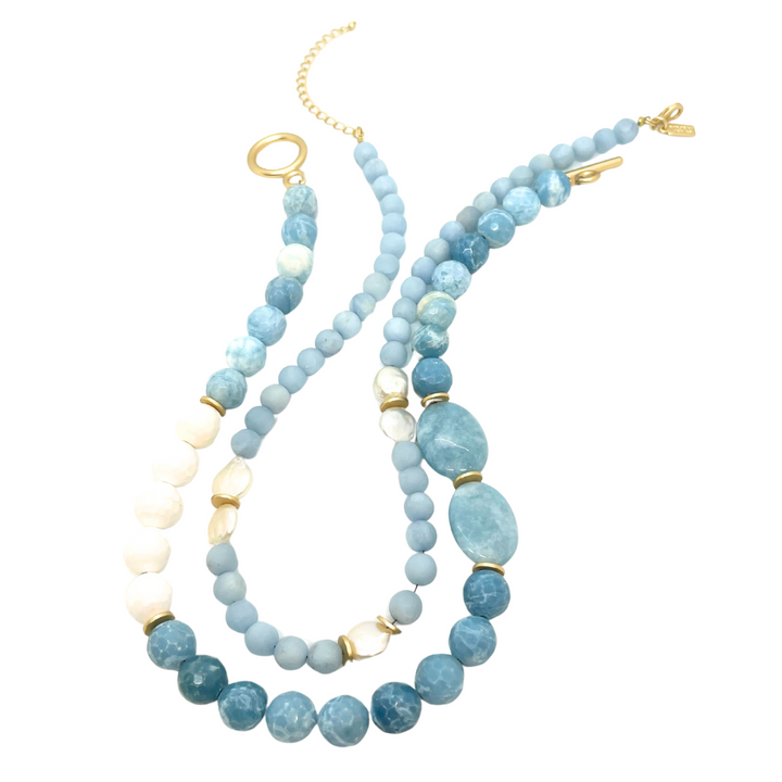 Matte Aquamarine and Freshwater Coin Pearl Necklace