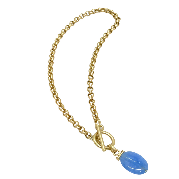 Malaysian Blue Jade Pendant on Matte Gold Rolo Chain