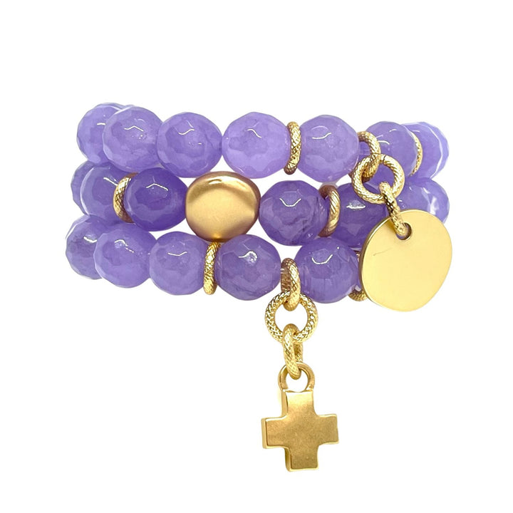 Lavender Jade Stretch Bracelet With Matte Gold Nugget