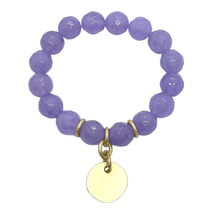 Lavender Jade Stretch Bracelet with Matte Gold Disc Charm