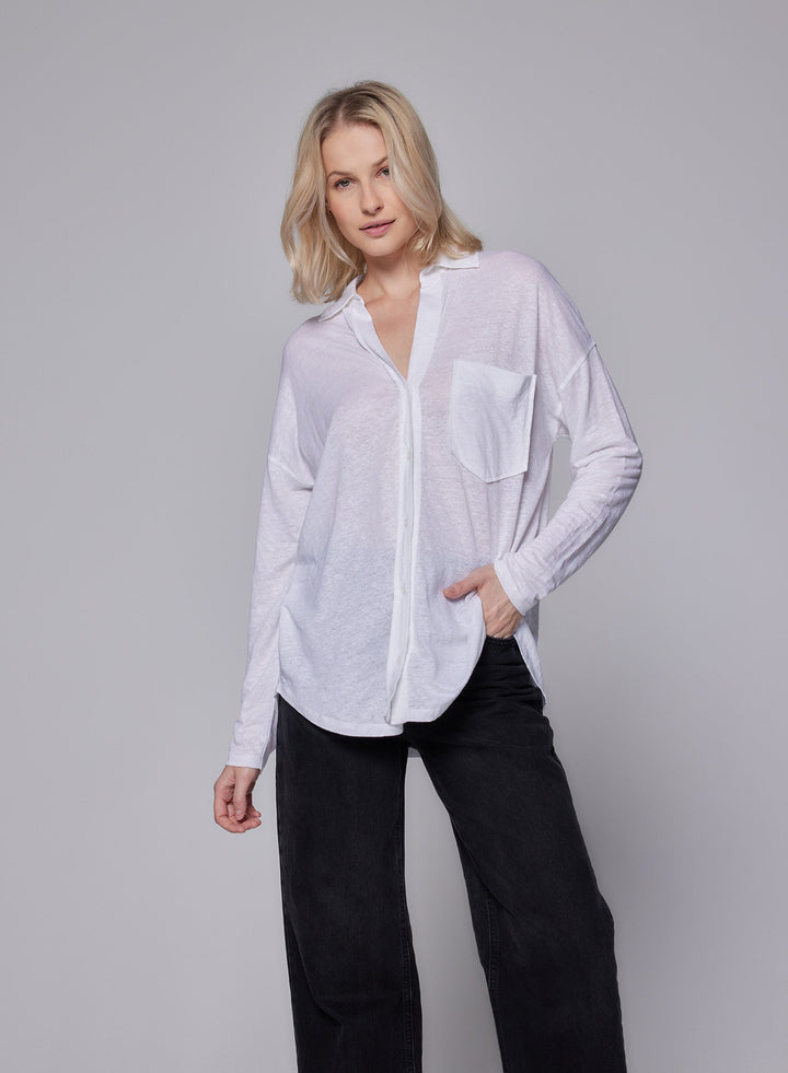 Stretch Linen Relaxed One Pocket Shirt - SHIRT - Majestic Filatures North America