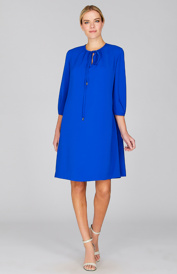 Lustrous Crepe Gather Neck Shift Dress