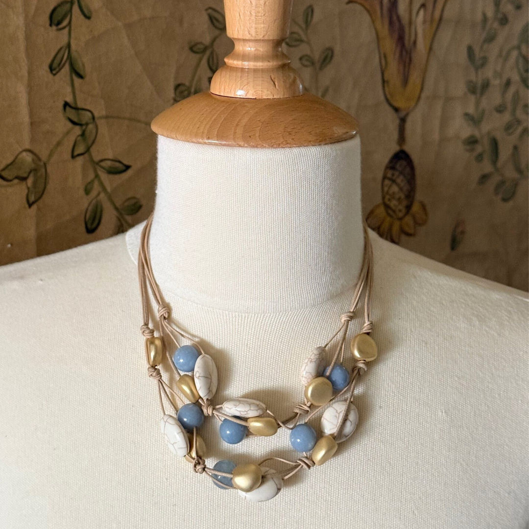 Blue Jade And White Magnesite Two Strand Woven Necklace