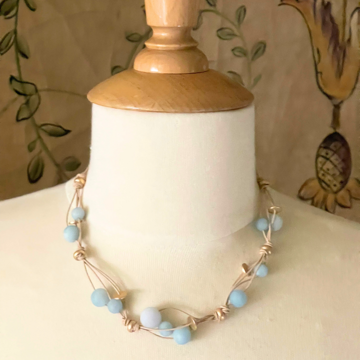 Matte Aquamarine Woven Leather Necklace