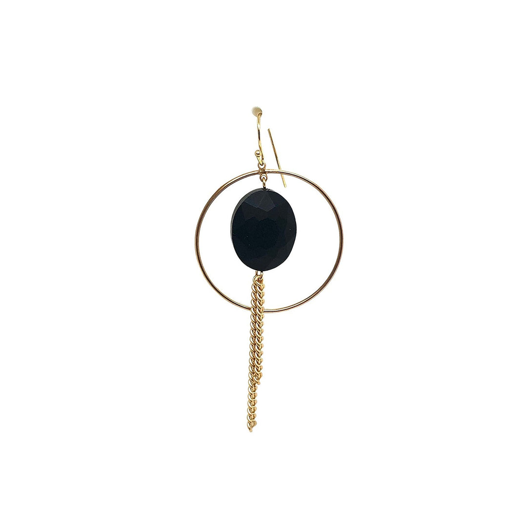 Matte Black Oval Crystal Gold Hoop Chain Fringe Earrings