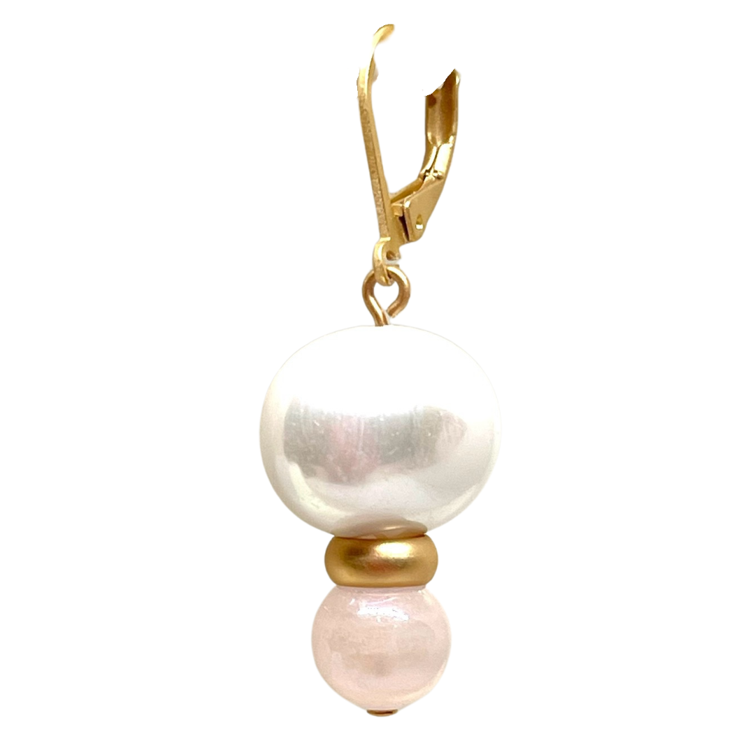 Mother of Pearl And Rose Quartz With Gold Ring Stack Earrings