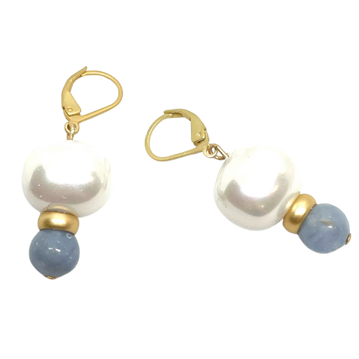 Mother of Pearl And Blue Jade With Gold Ring Stack Earrings