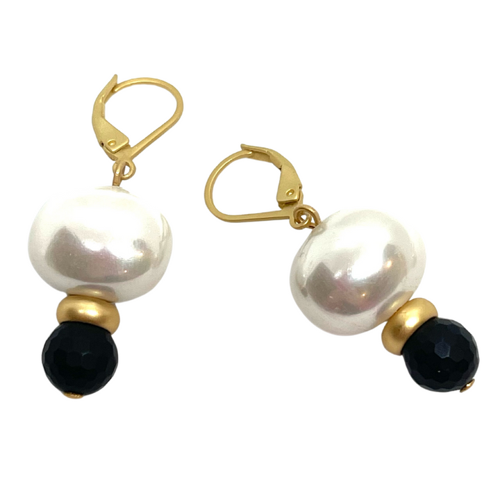 Mother of Pearl And Black Onyx With Gold Ring Stack Earrings