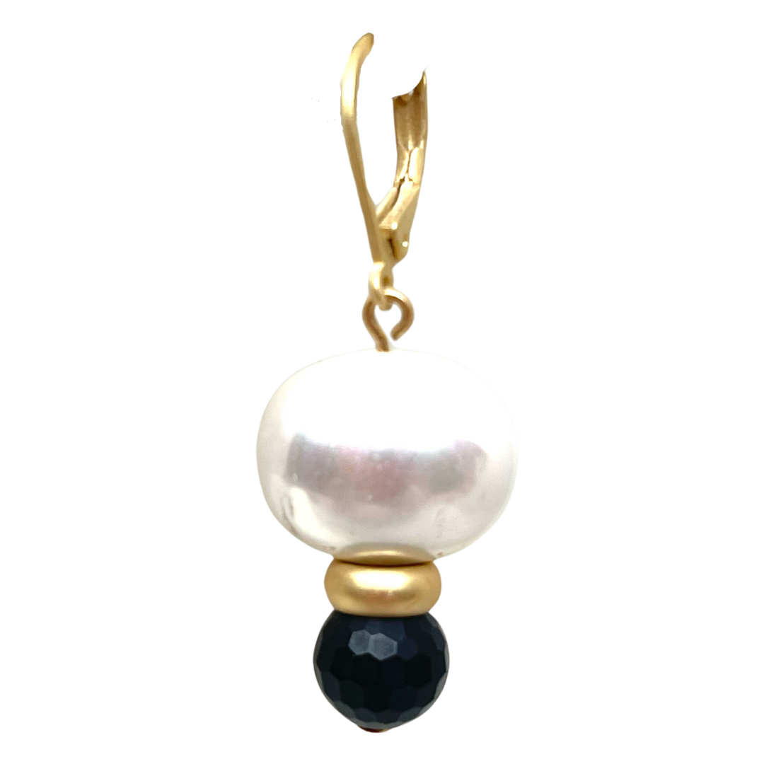 Mother of Pearl And Black Onyx With Gold Ring Stack Earrings