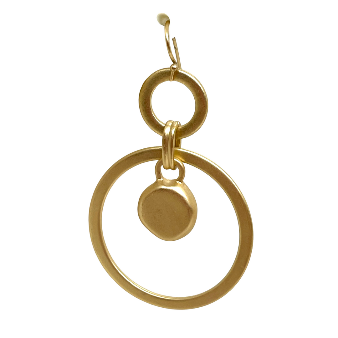 Matte Gold Nugget Charm In Matte Gold Loop Earrings