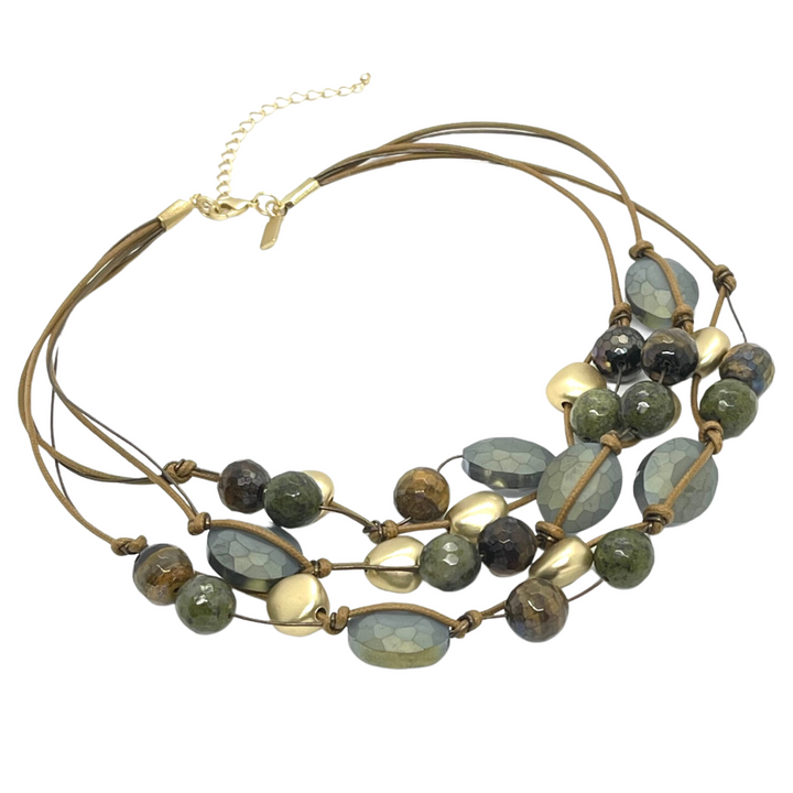 Matte Gold Olive Crystal And Serpentine Torsade Necklace